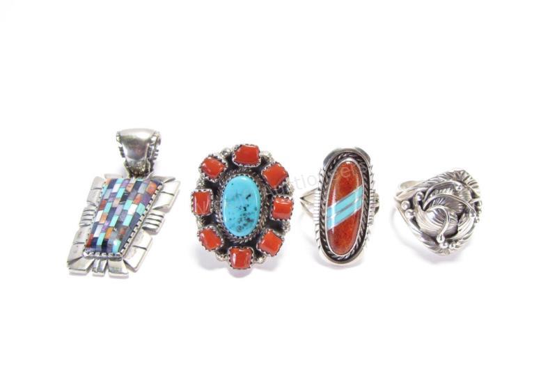 Appraisal: A group of sterling Native American jewelry including a sterling