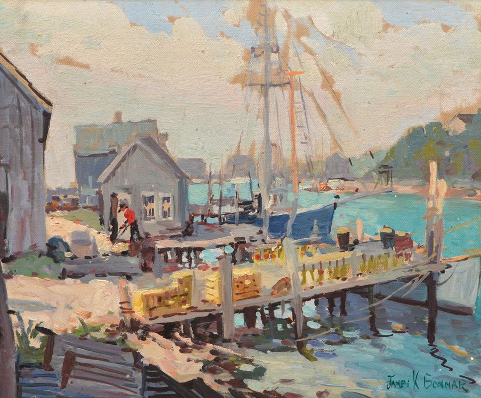 Appraisal: BONNAR James K American - Dockside Scene at Menemsha Chilmark