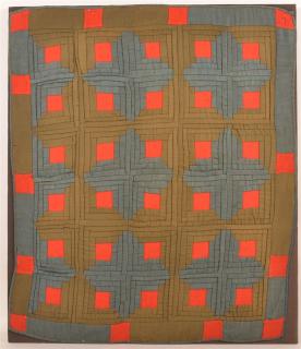 Appraisal: Log Cabin Pattern Crib Quilt Mounted on a wood stretcher