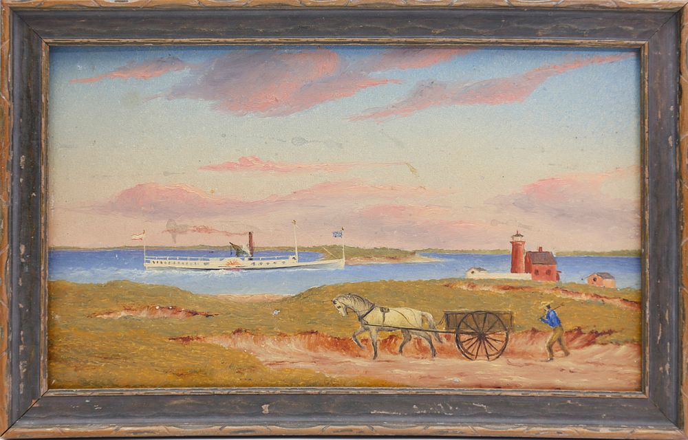 Appraisal: Oil on Artist Board Steamboat Entering Nantucket Harbor Oil on