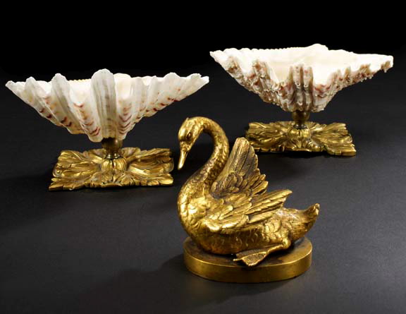 Appraisal: Diminutive Pair of English Natural Seashell and Gilt-Brass Garniture Coupes