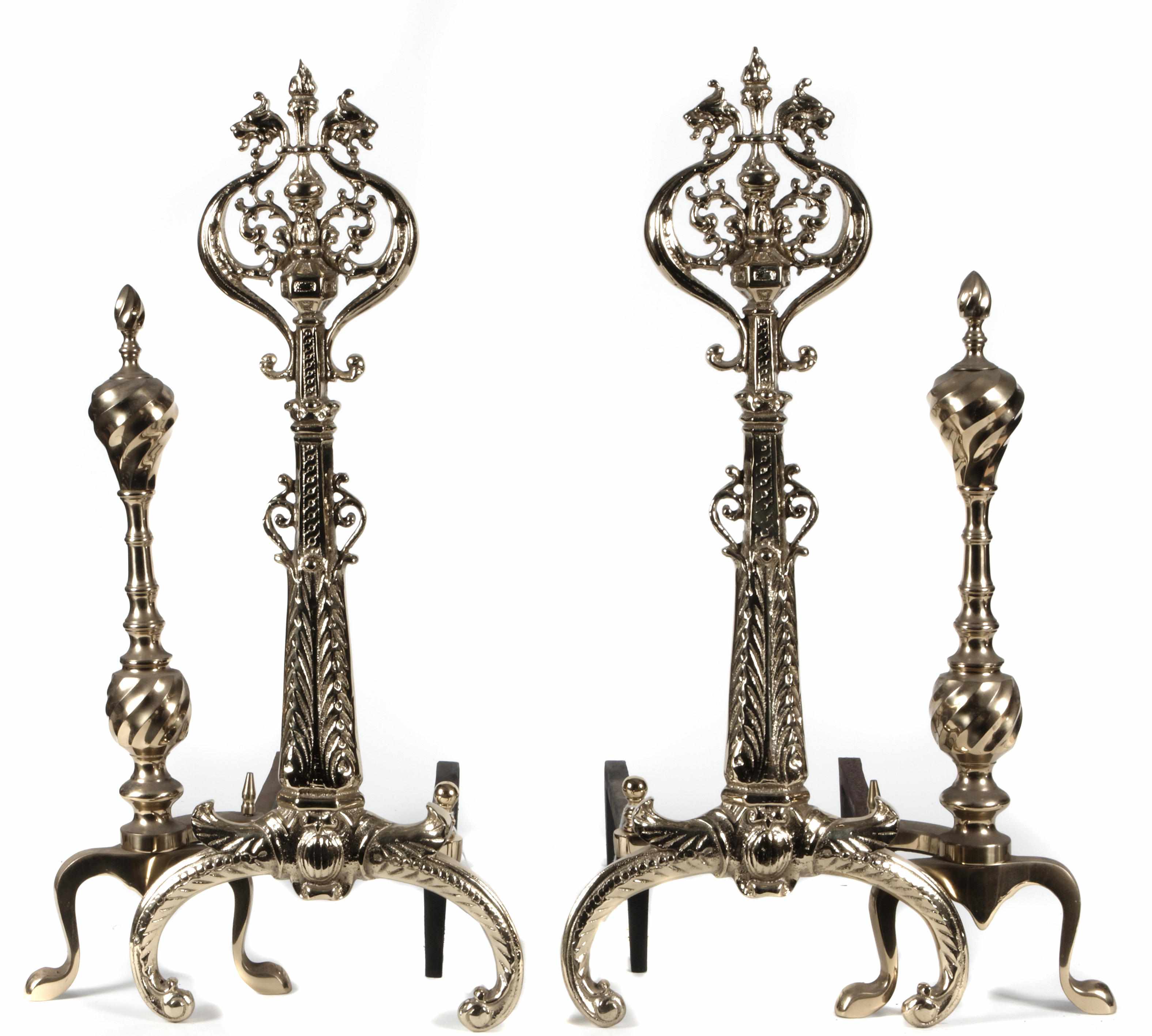 Appraisal: A group of two pairs of brass andirons height of