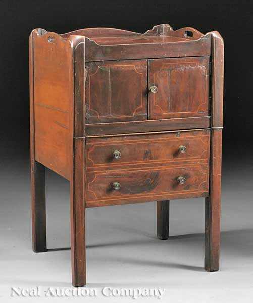 Appraisal: A Small George III Inlaid Mahogany Bedside Commode shaped gallery