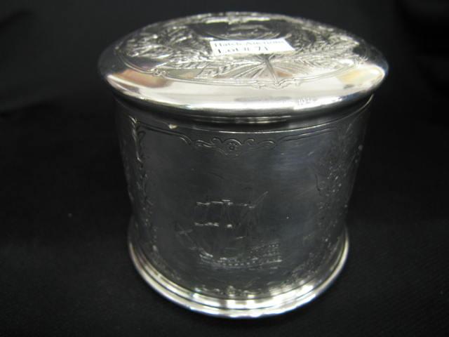 Appraisal: Reed Barton Silverplate Tobacco Jar Sir Walter Raleigh related scenes