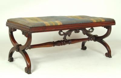 Appraisal: A WILLIAM IV ROSEWOOD STOOL of oblong form with drop