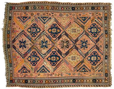 Appraisal: Sumac rug rows of diamonds with serrated borders on dark