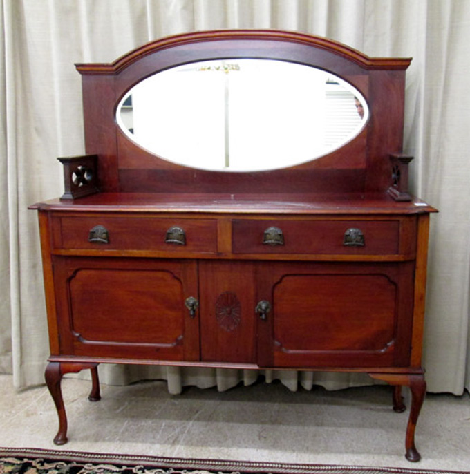 Appraisal: QUEEN ANNE STYLE MAHOGANY SIDEBOARD English c having an oval