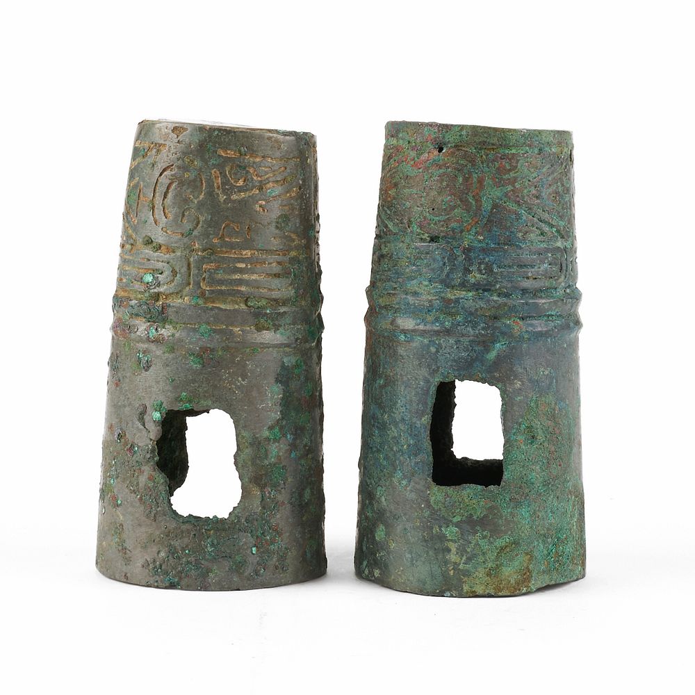 Appraisal: Pair of Chinese Zhou Bronze Chariot Axle Caps Pair of