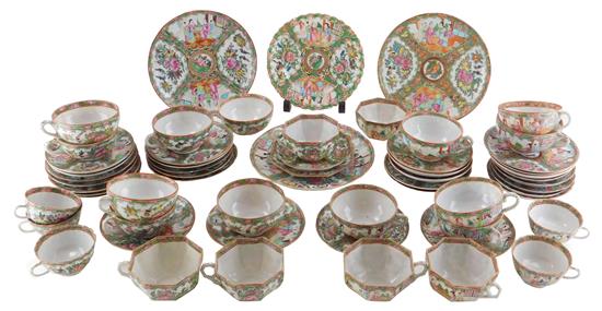 Appraisal: Chinese export famille rose porcelain teacups saucers and plates fifty-seven