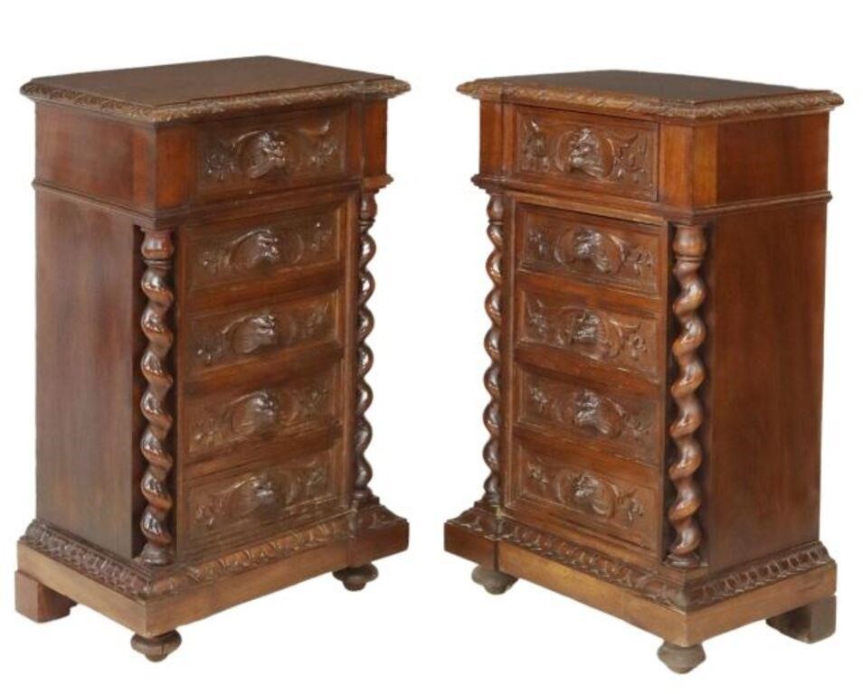 Appraisal: pair Renaissance Revival walnut bedside cabinets early th c single