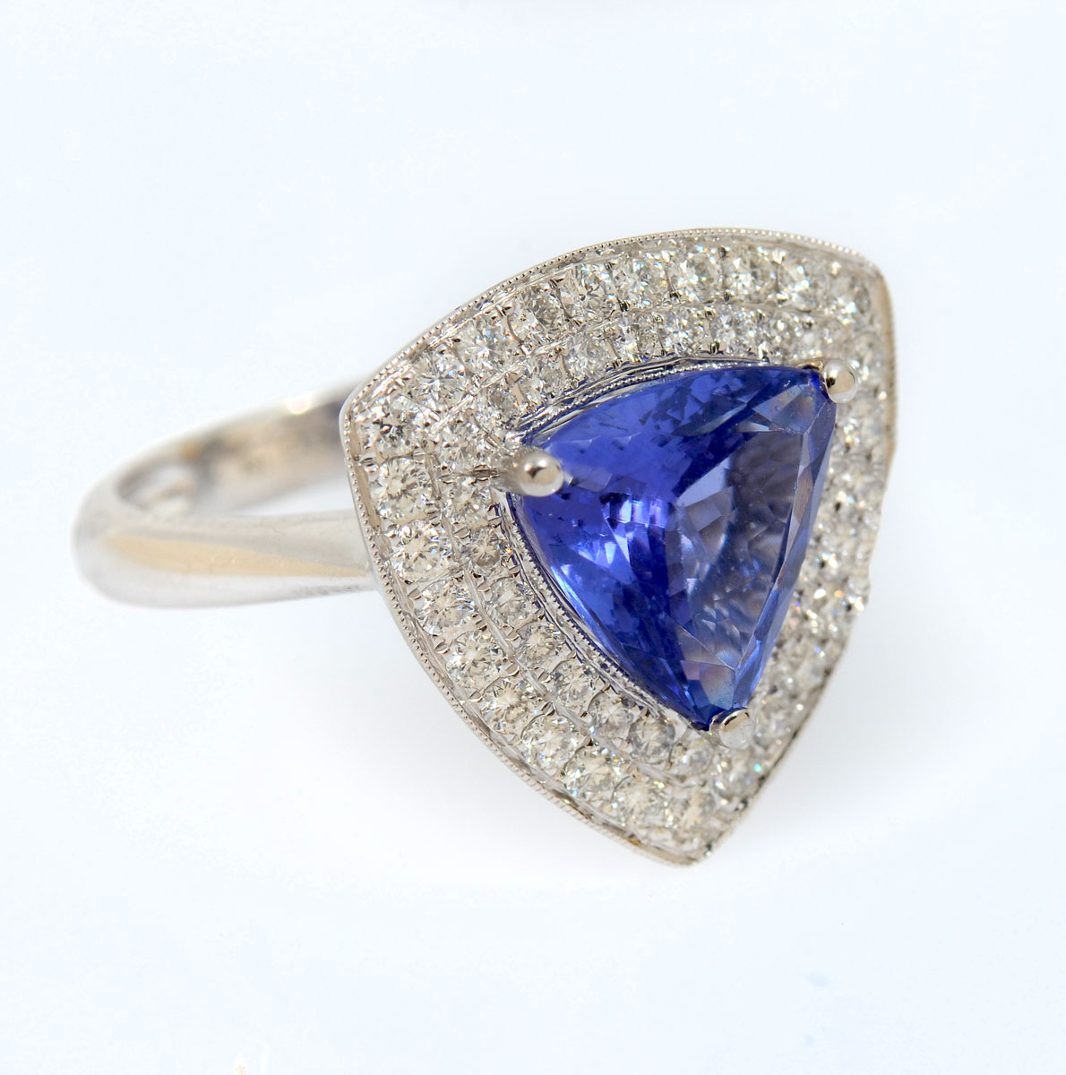 Appraisal: PLATINUM CT TANZANITE DIAMOND RING Impressive trillion cut CT tanzanite