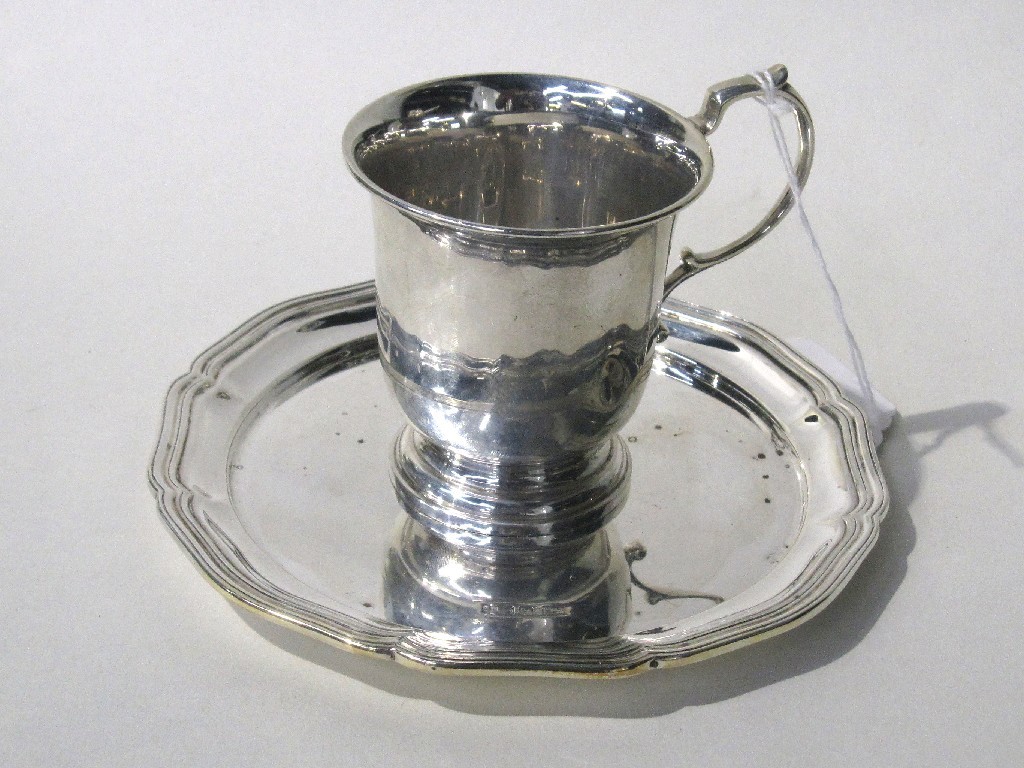 Appraisal: Lot comprising silver christening mug and a silver card tray