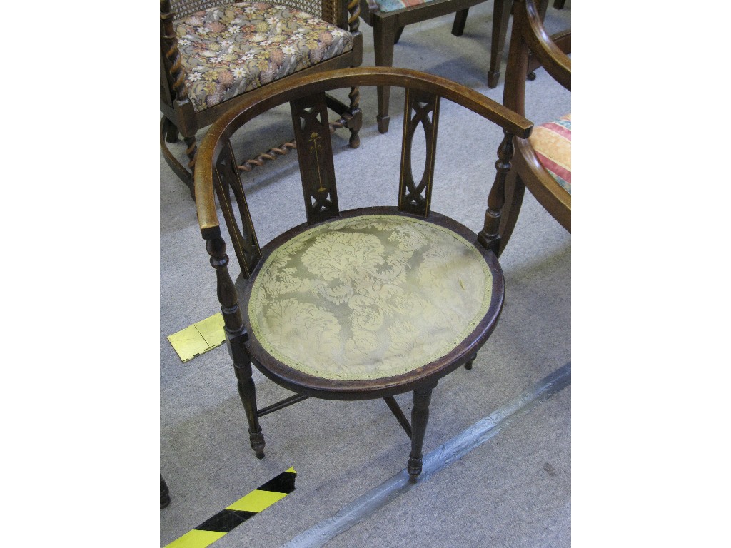 Appraisal: Edwardian inlaid tub chair