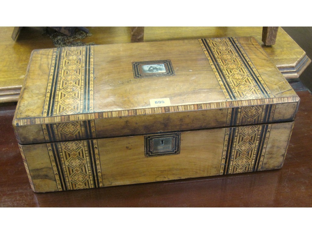 Appraisal: Parquetry inlaid writing box