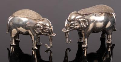 Appraisal: Two silver elephant pin cushions A L Lord Birmingham cm