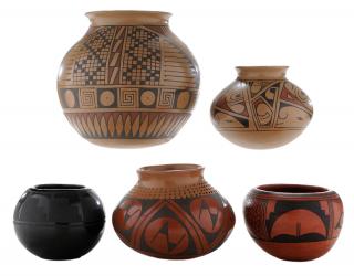 Appraisal: Five Pieces Southwestern Native American Pottery Ollas and Bowls American