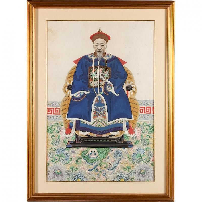 Appraisal: Chinese Ancestor Portrait mixed media on paper circa matted and