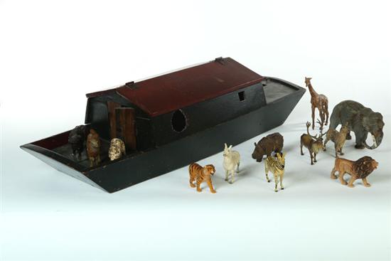 Appraisal: NOAH'S ARK WITH ANIMALS Probably American early th century Wooden