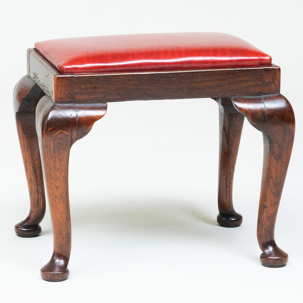 Appraisal: George III Carved Oak Stool Fitted with a red leather