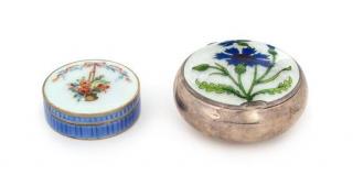 Appraisal: Two Enameled Silver Snuff Boxes comprising a French example the