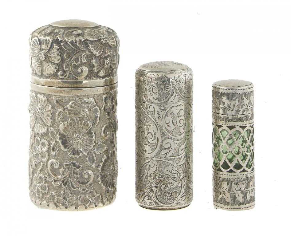 Appraisal: A VICTORIAN SILVER SCENT BOTTLE AND TWO EDWARD VII SILVER