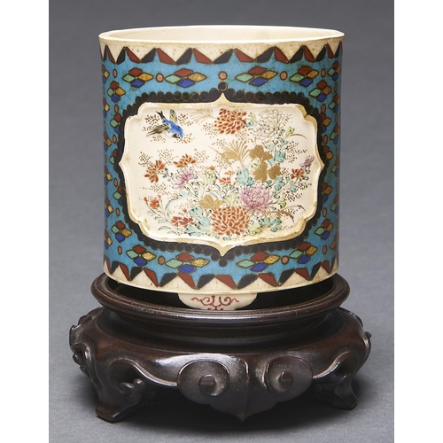 Appraisal: A Japanese cloisonne Satsuma brush pot Totai Meiji period enamelled