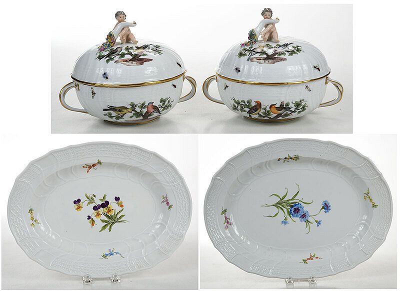 Appraisal: Four German Porcelain Serving Pieces th century pair covered tureens