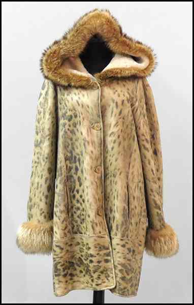 Appraisal: VERONA LEOPARD PRINT SHEARLING PARKA Hood is trimmed in fox