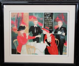 Appraisal: Signed French Cafe Scene Lithograph Signed French Cafe Scene Lithograph