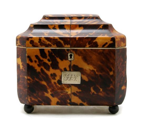 Appraisal: Tortoise Shell Tea Caddy having a shaped stepped top with