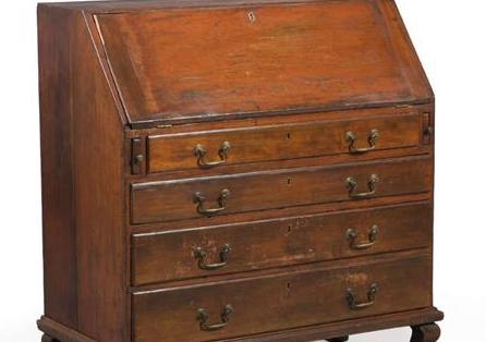 Appraisal: CHIPPENDALE MAHOGANY REVERSE SERPENTINE SLANT-LID DESK The slant-lid with molded