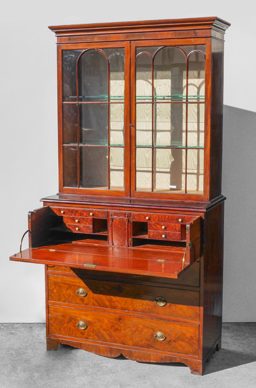 Appraisal: LATE TH CENTURY BOOKCASE SECRETARY Top with stepped pediment glass