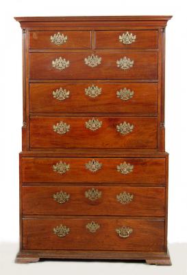 Appraisal: A GEORGE III MAHOGANY CHEST ON CHEST the moulded cornice