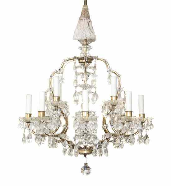 Appraisal: A Cased Glass Eight-Light Chandelier of cage form the central