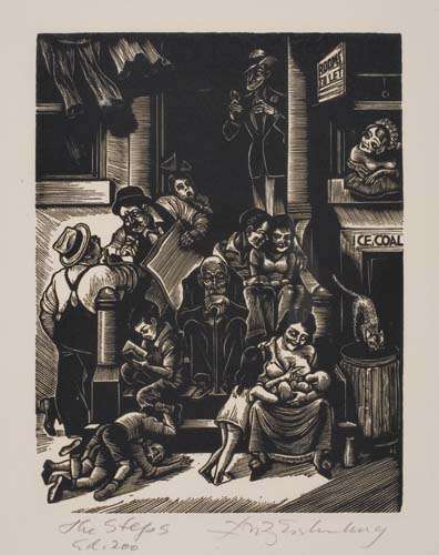 Appraisal: FRITZ EICHENBERG Steps Wood engraving x mm x inches full