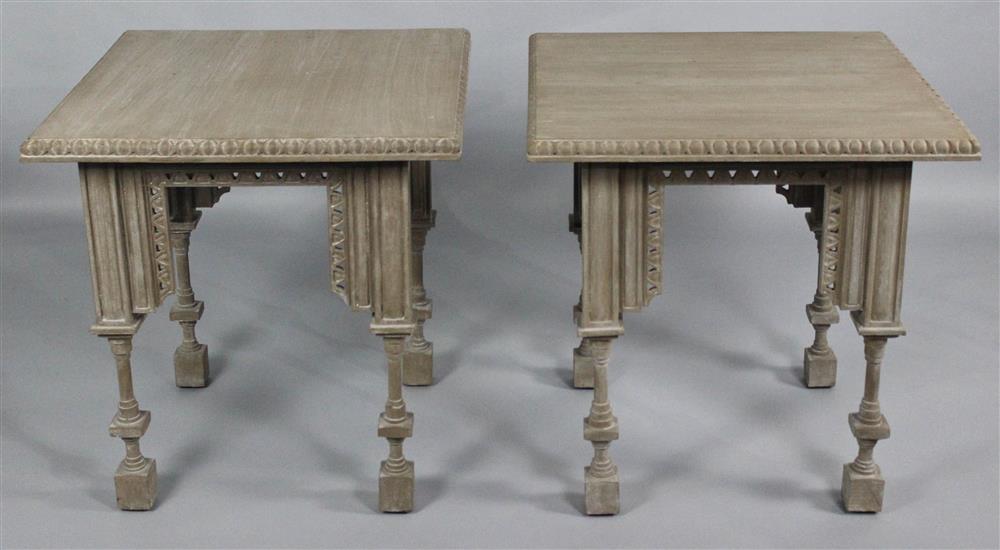 Appraisal: PAIR OF ECLECTIC STYLE DISTRESSED WHITEWASHED SIDE TABLES each with