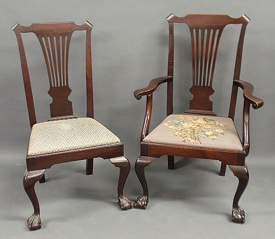 Appraisal: Set of four chairs Chippendale style mahogany- arm and side