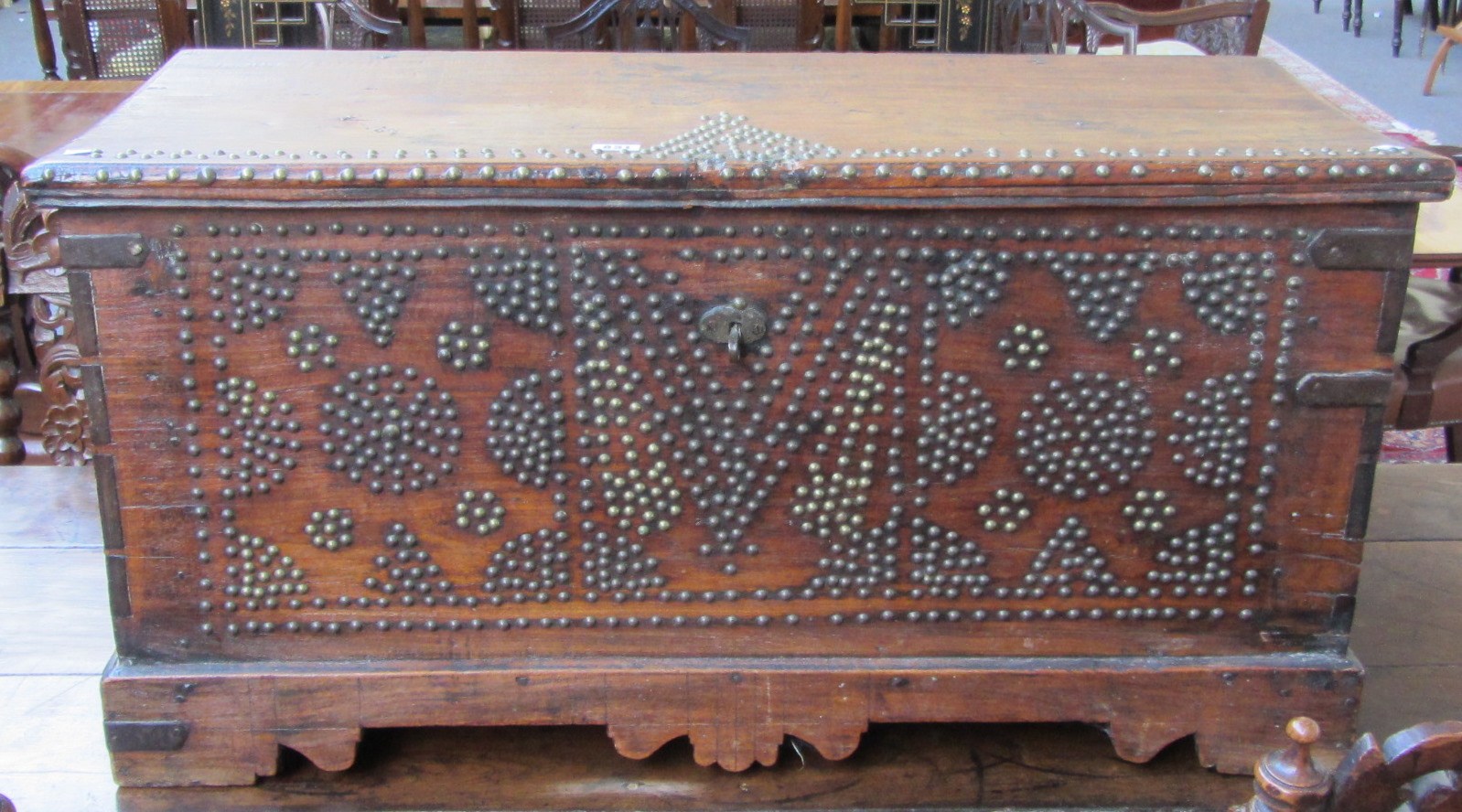 Appraisal: A th century Indian brass studded teak rectangular trunk cm