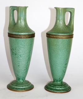 Appraisal: Pair French Art Deco iridescent glaze vases A fine pair