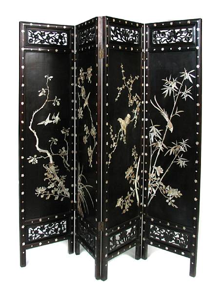 Appraisal: A Chinese mother of pearl inlaid four panel screen height