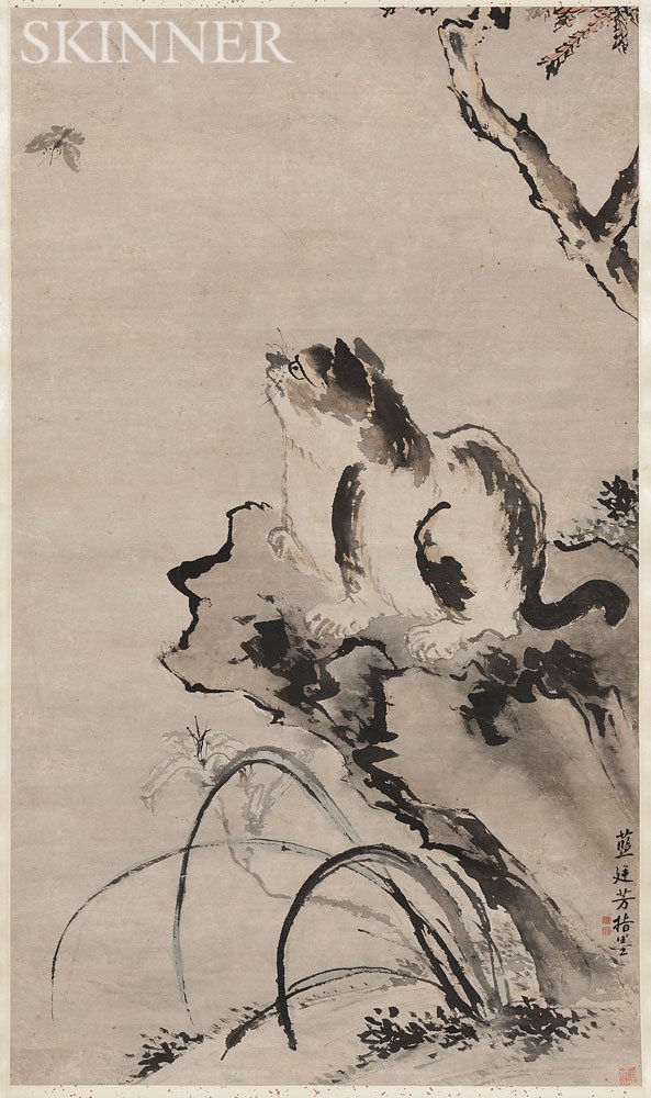 Appraisal: Hanging Scroll Depicting a Cat China after Lan Ting-fang fl