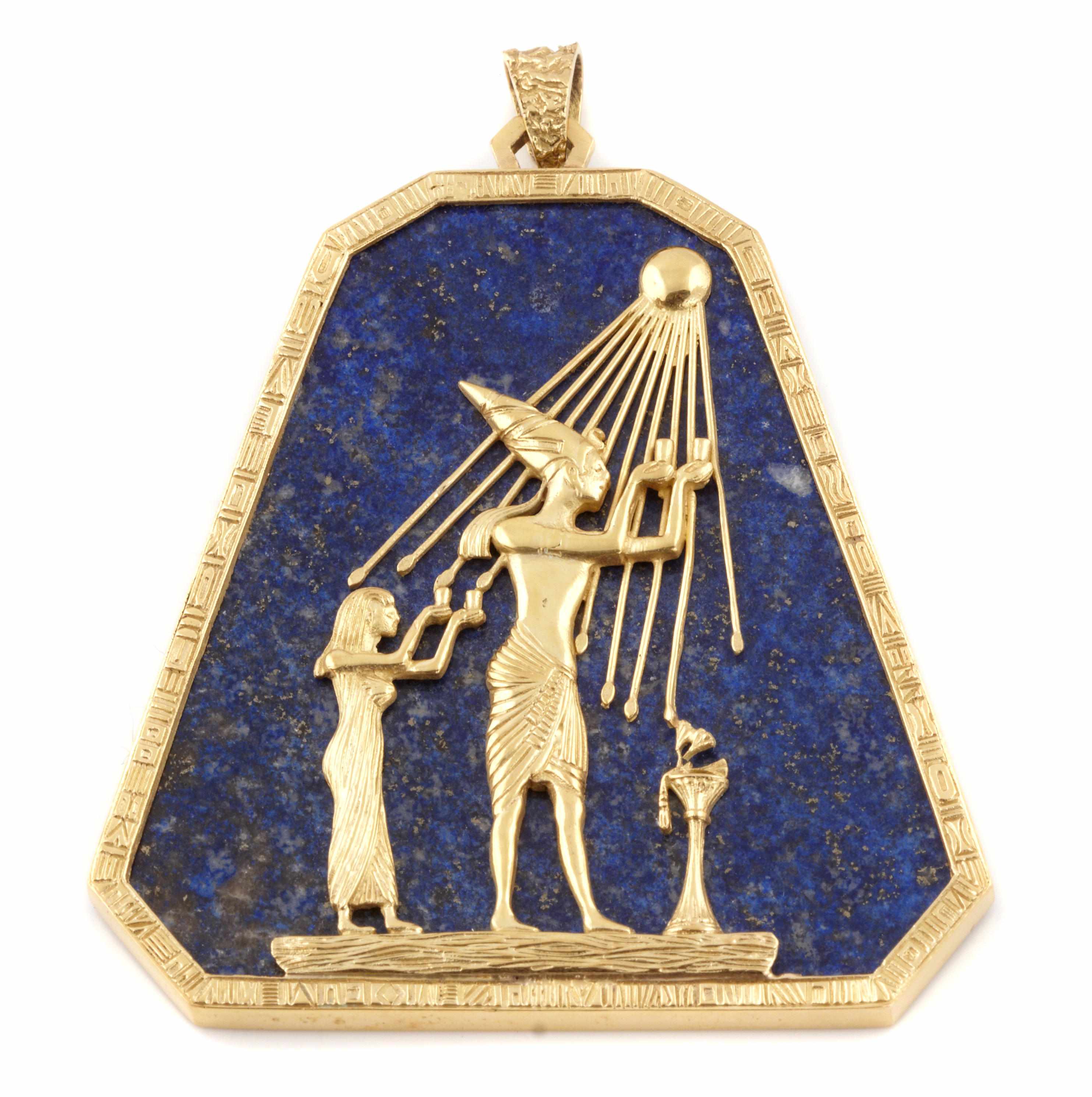 Appraisal: A lapis lazuli and k gold ''Egyptian'' motif pendant dimensions