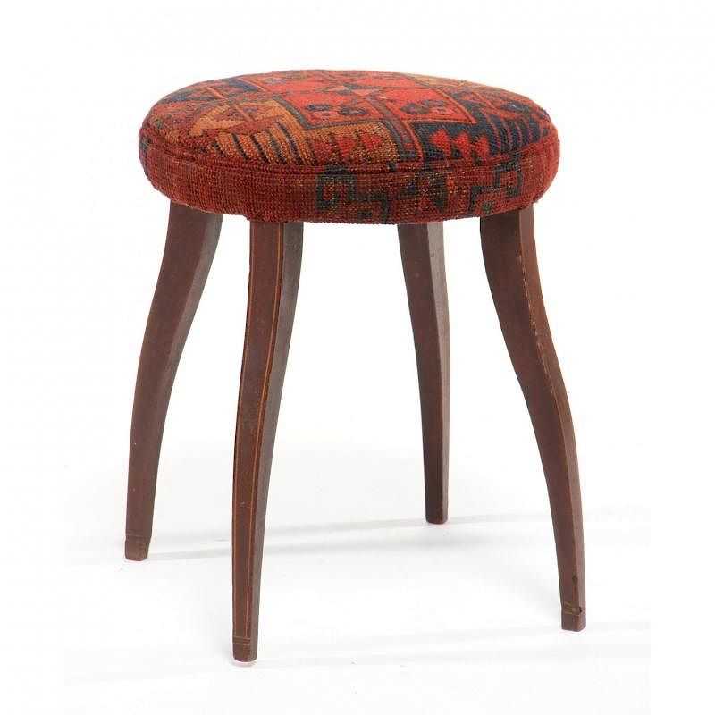 Appraisal: Continental Inlaid Antique Stool th century mahogany circular seat with