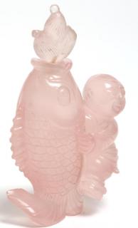 Appraisal: Chinese Carved Rose Quartz Snuff Bottle Young boy clutching a