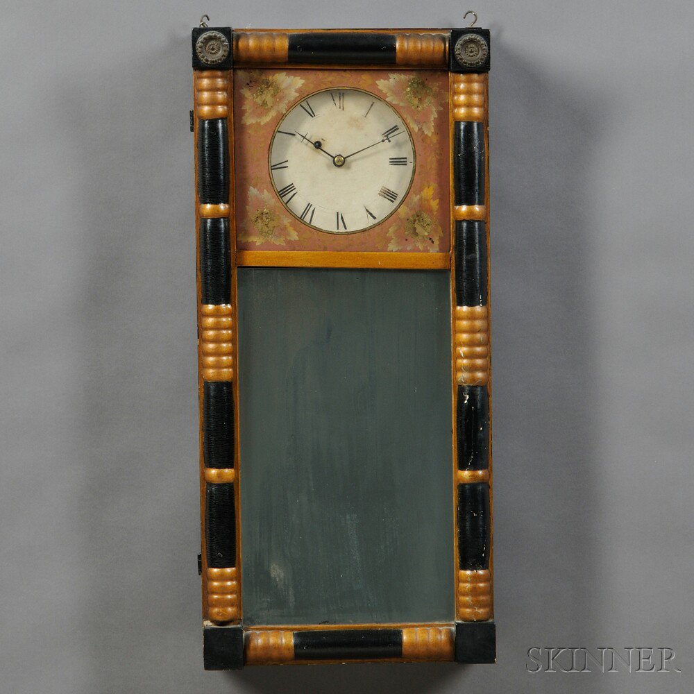 Appraisal: New Hampshire Mirror Clock painted pine case gilt and painted