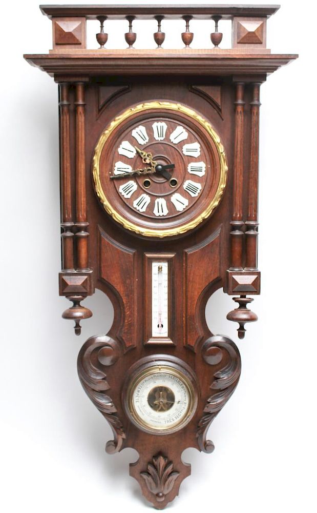 Appraisal: French Provincial Clock w Barometer Thermometer French Provincial wall clock