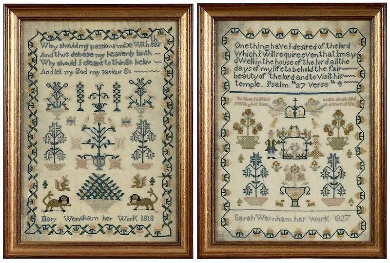 Appraisal: Two Wernham Family Embroideries British early th century four line