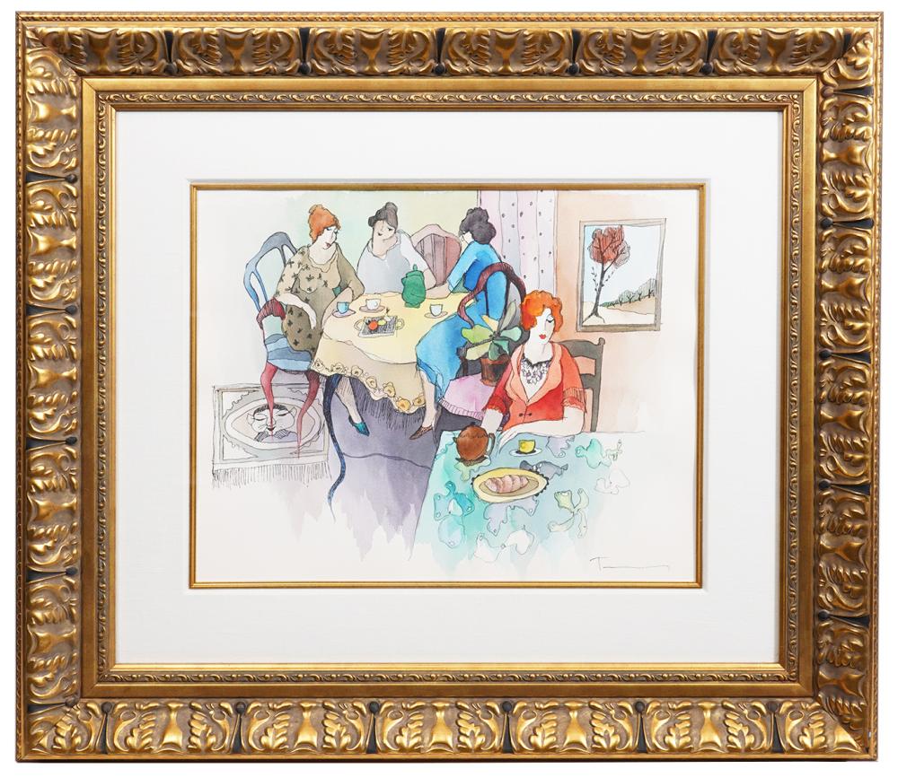 Appraisal: TARKAY WATERCOLOR 'LADIES AT LUNCH' GILT FRAMEItzchak Tarkay Israel -