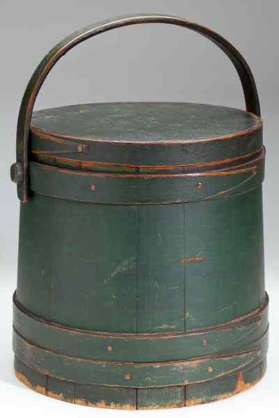 Appraisal: Signed and Painted Massachusetts Firkin Bucket th century pine original