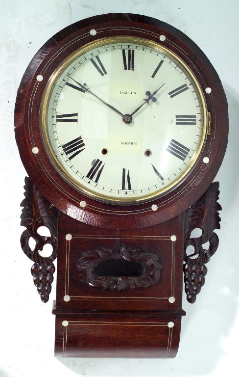 Appraisal: th CENTURY ROSEWOOD DROP DIAL WALL CLOCK the cm circular